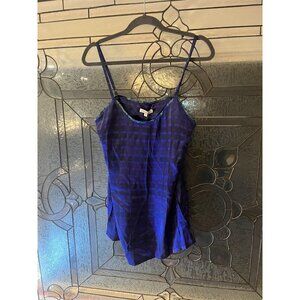 Stevie Howell Women's Orson Windowpane Blue Satin Cami Night Silk Shirt SZ S